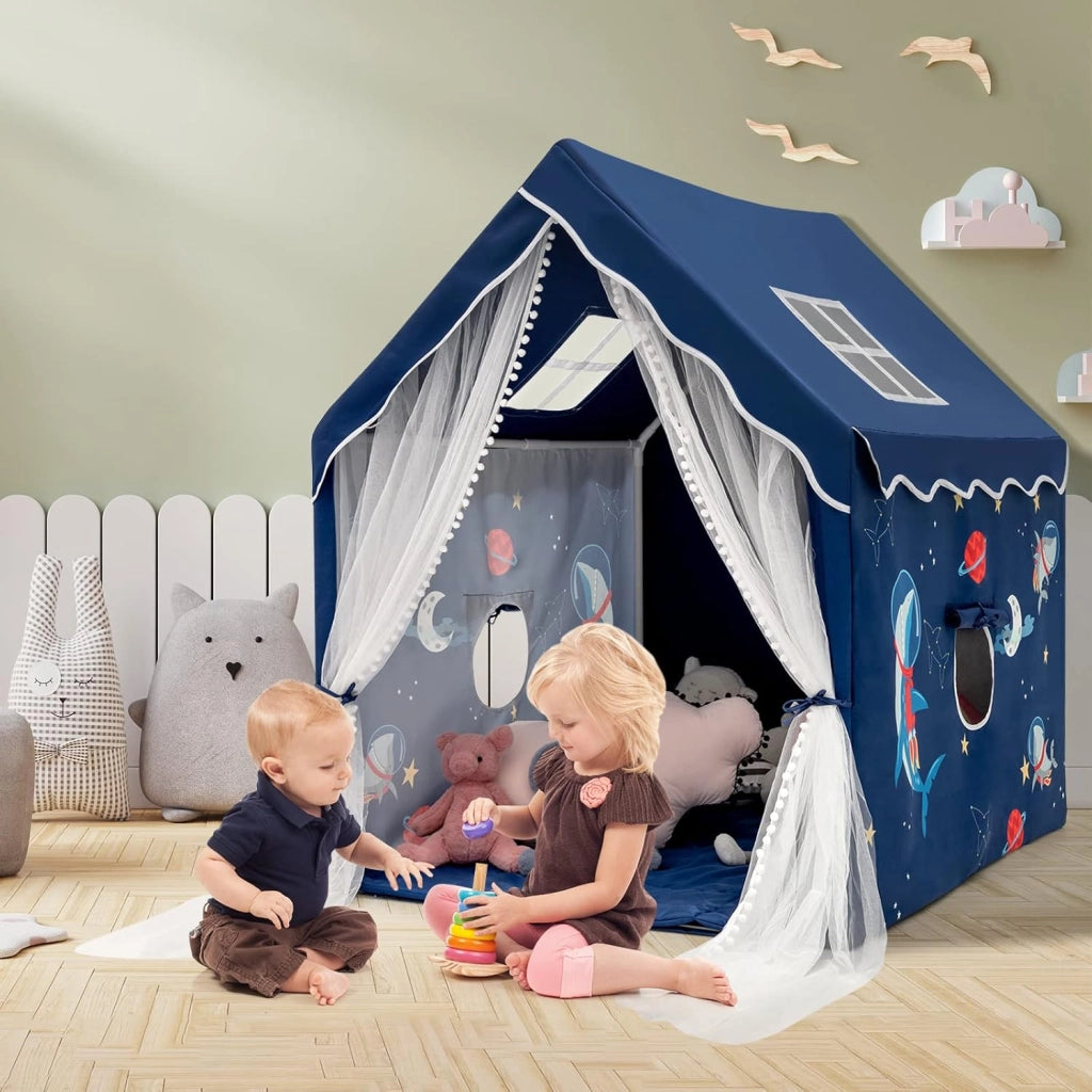 Tenda da gioco per Bambini, Casetta per Bambini da Interno con Tappetino Imbottito Rimovibile, Ideale per Bambini e Bambine, 105 x 121 x 137 cm (Blu)