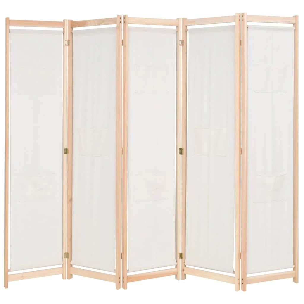 Divisorio divisorio mobile decorativo 5 pannelli crema 200 x 170 x 4 cm tessuto 0802071