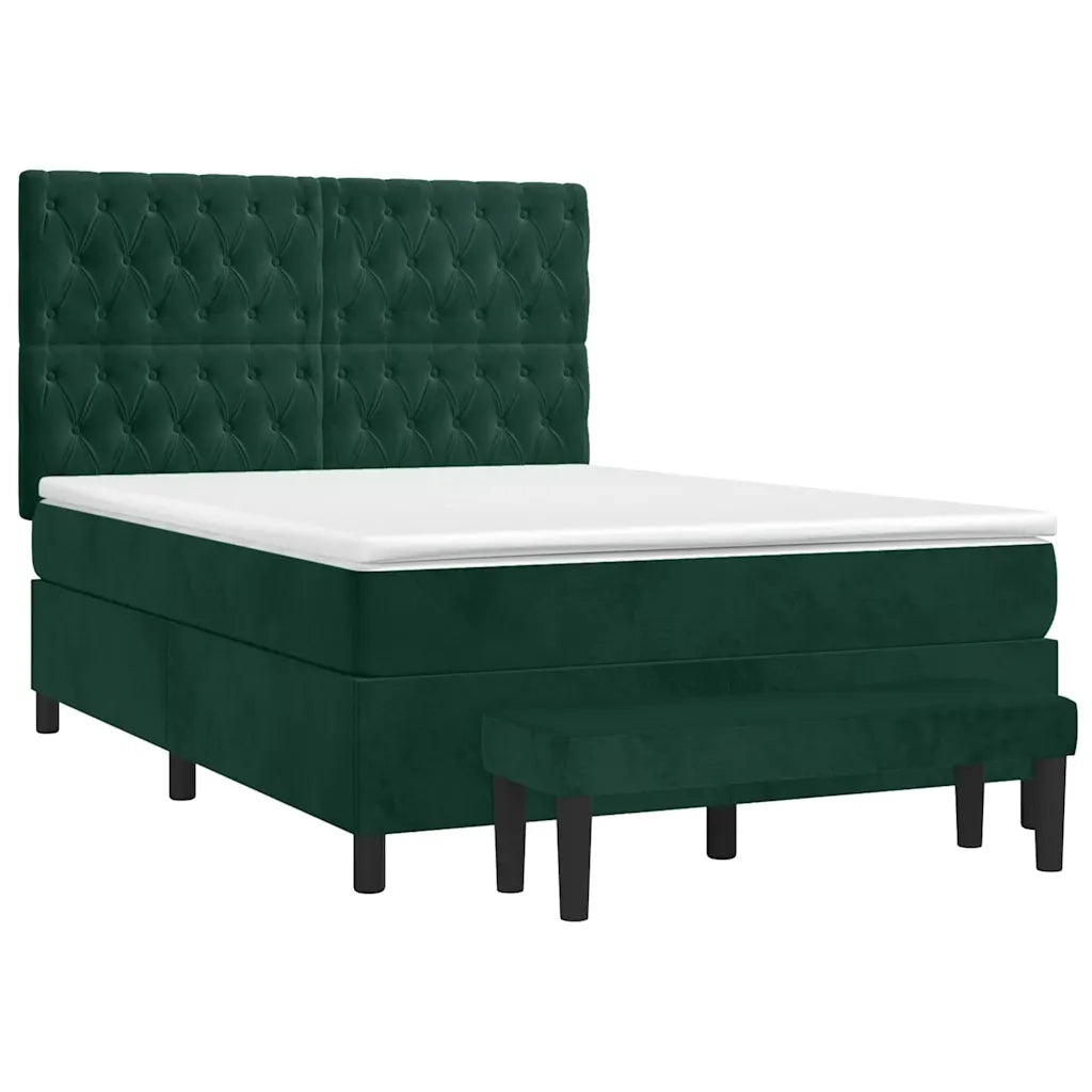 Giroletto a Molle con Materasso Verde Scuro 140x190 cm Velluto