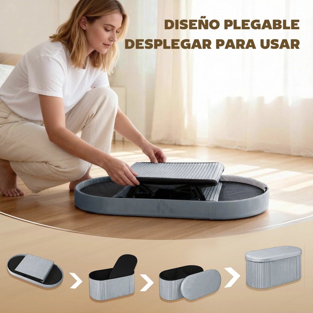 Poltrona Puff con Contenitore ¨C Zephmum ¨C Grigio Scuro Tessuto Velluto 76x38x35 cm