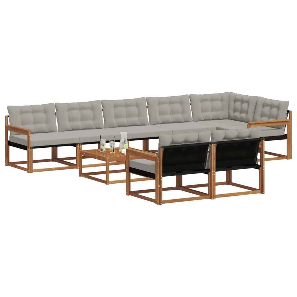 Set di divani da esterno 9 pcs Grigio Naturale e Chiaro