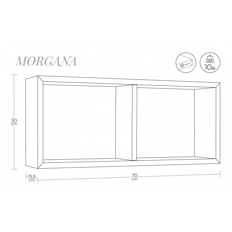 Mensola da Muro, Libreria Sospesa, Libreria da Parete, Scaffale da Parete, Rovere Grigio Nuovo, 70x30 p15,5 cm - Morgana