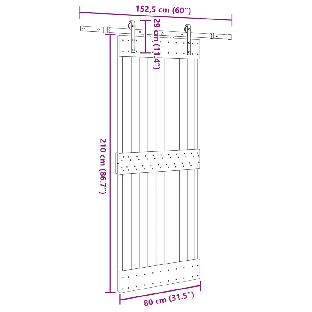 Porta scorrevole NARVIK Naturale e Nero 80 x 210 cm (152,5 cm)