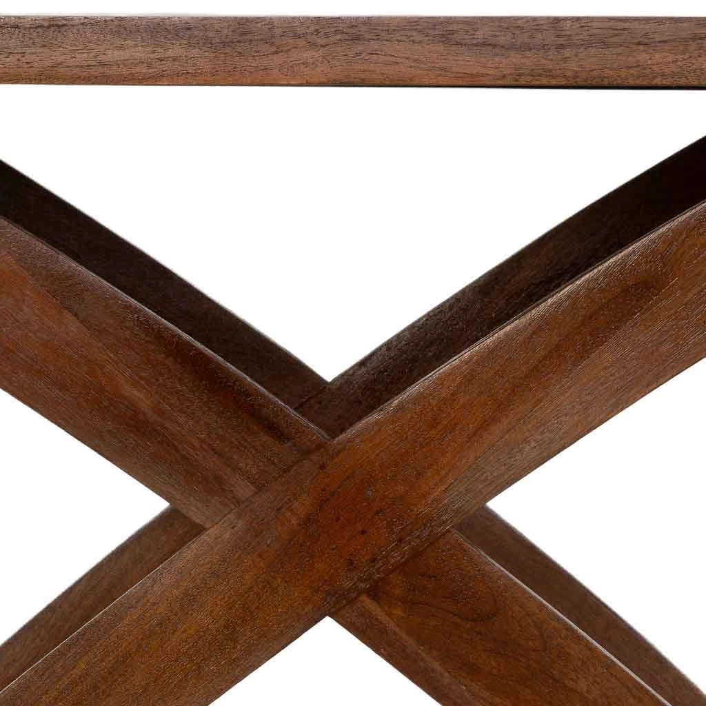 Tavolino da ingresso artigianale in legno marrone 122x45x76h cm