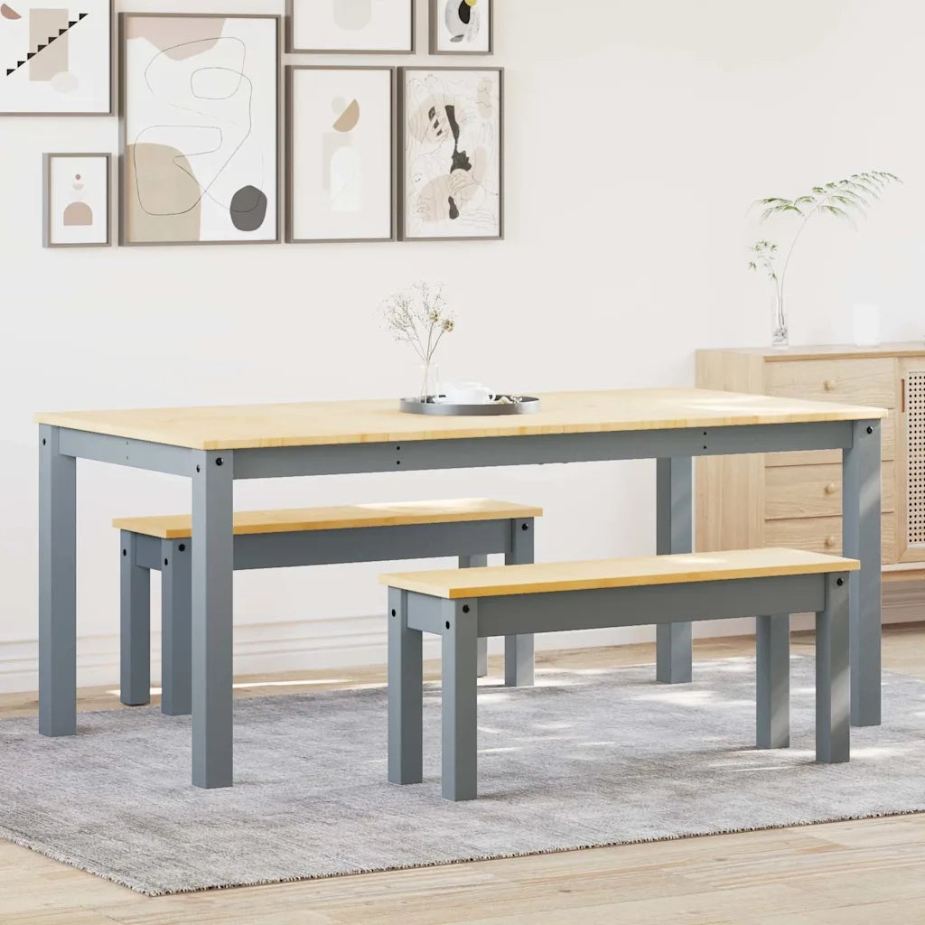 Set da Pranzo 3 pz Panama Grigio in Legno Massello di Pino 3345183