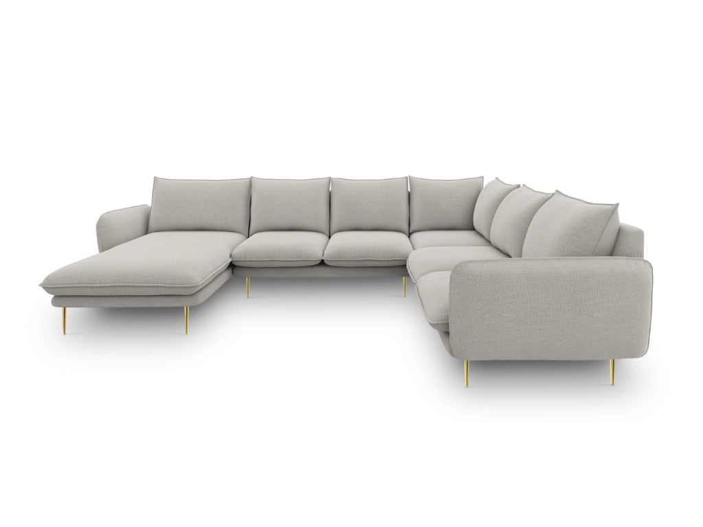 Cosmopolitan Design - Divano panoramico destro "Vienna" 7 posti in tessuto strutturato grigio chiaro 