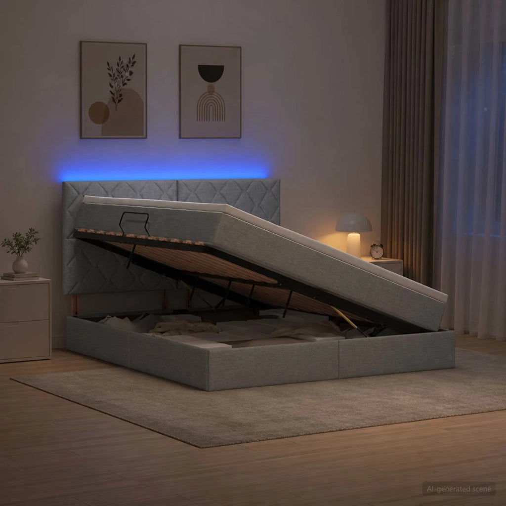 Letto con contenitore LED e materasso Grigio Chiaro 3460011