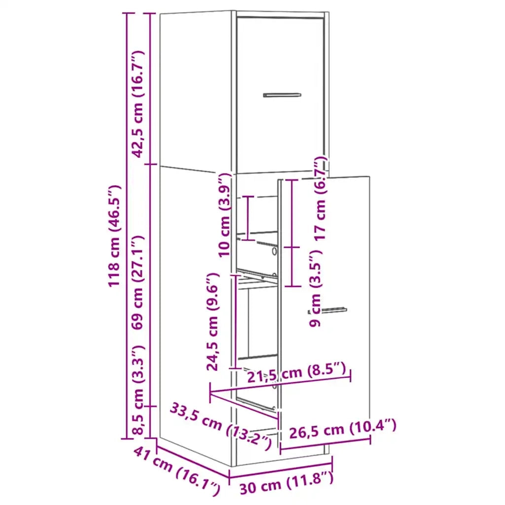 Mobiletto da farmacia multifunzionale 30 x 41 x 118 cm ampia capacità di contenimento legno di rovere ingegnerizzato realizzato artigianalmente 02_0050618
