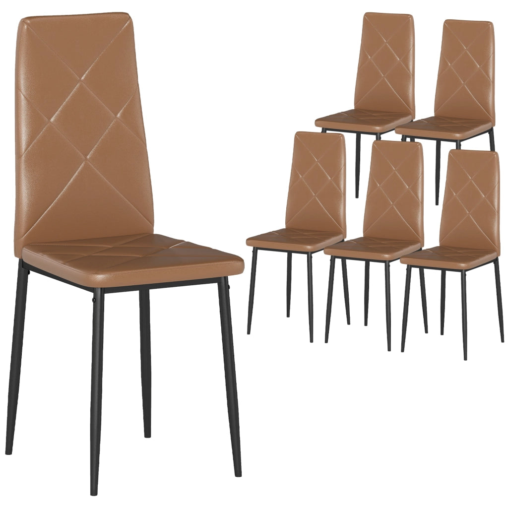 Set 6 Sedie da Pranzo Moderne con Schienale Alto in Similpelle e Acciaio ¨C Zephmum ¨C Marrone 41x50x97 cm