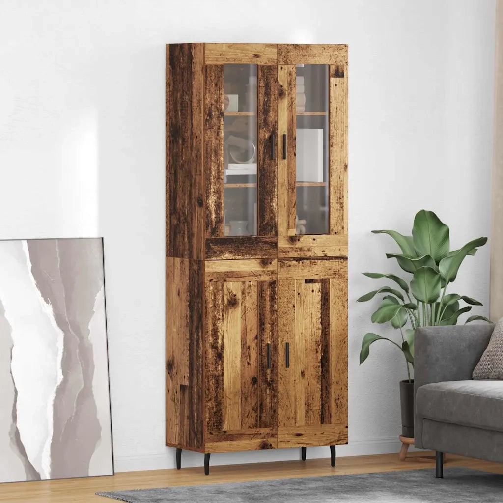 Credenza 2 pcs Legno vecchio Legno Stratificato e Vetro