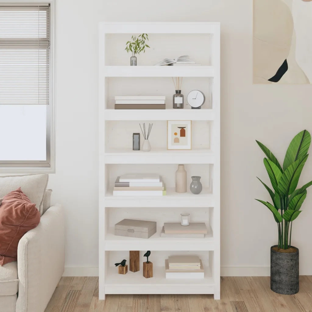 Libreria-Scaffale per Libri-Mobile di Stoccaggio Bianca 80x35x183 cm in Legno Massello di Pino