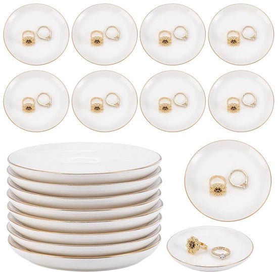 Scatola per gioielli 10 pezzi - Tazza per gioielli ceramica - Organizzatore rotondo - Tazza decorativa per accessori - Pelle di porcellana beige - 10 cm - Scatola per gioielli rotonda