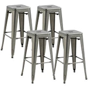 Set di 4 sgabelli da bar industriale impilabili altezza seduta 76 cm in metallo argento