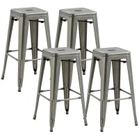 Set di 4 sgabelli da bar industriale impilabili altezza seduta 76 cm in metallo argento