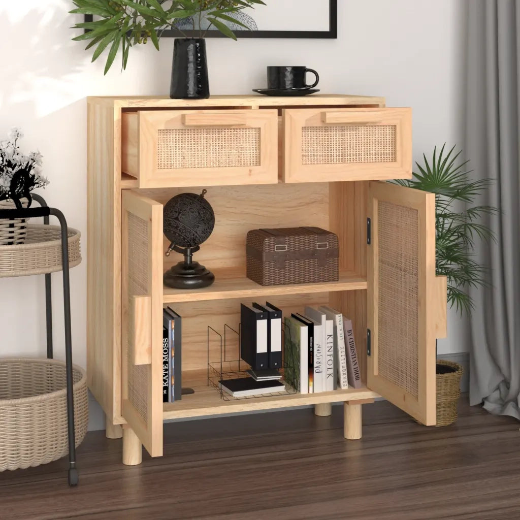 Credenza | Madia | Buffet da pranzo | Armadio da pranzo Marrone 60x30x75cm Legno Massello Pino Rattan Naturale
