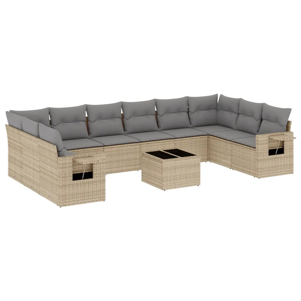 Set Divani da Giardino 11 pz con Cuscini Beige in Polyrattan 3220678