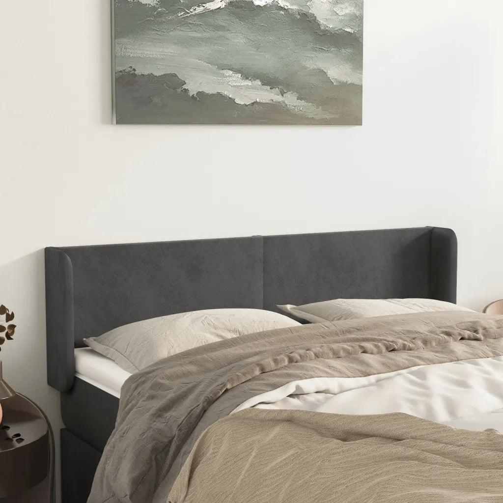 Testiera ad Orecchio-Testata con Orecchie Grigio Scuro 147x16x78/88 cm in Velluto 315372