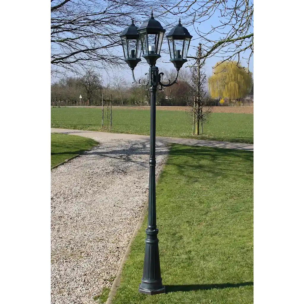 Lampione da Giardino 3 Bracci 230 cm Verde Scuro/Nero Aluminio 40243