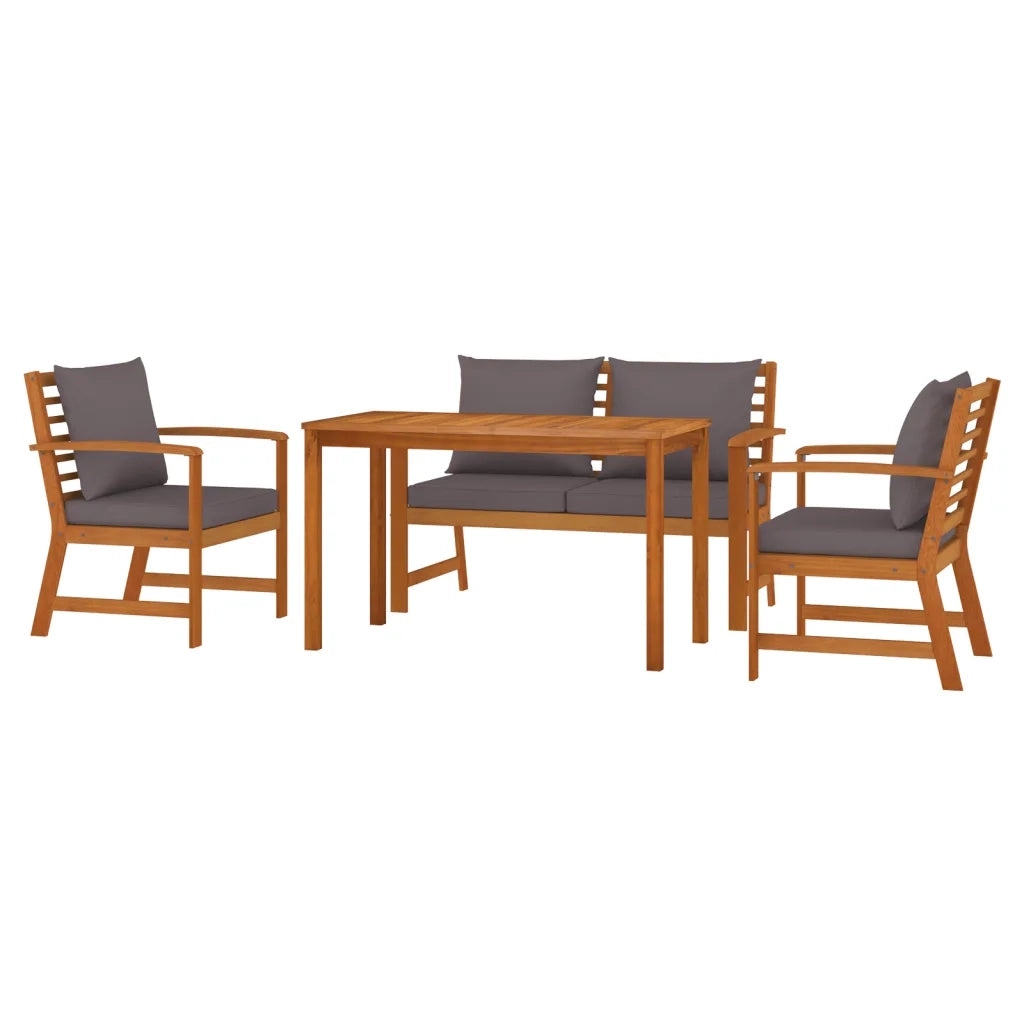 Set da Pranzo Giardino 4pz con Cuscini Legno Massello di Acaciacod mxl 94054
