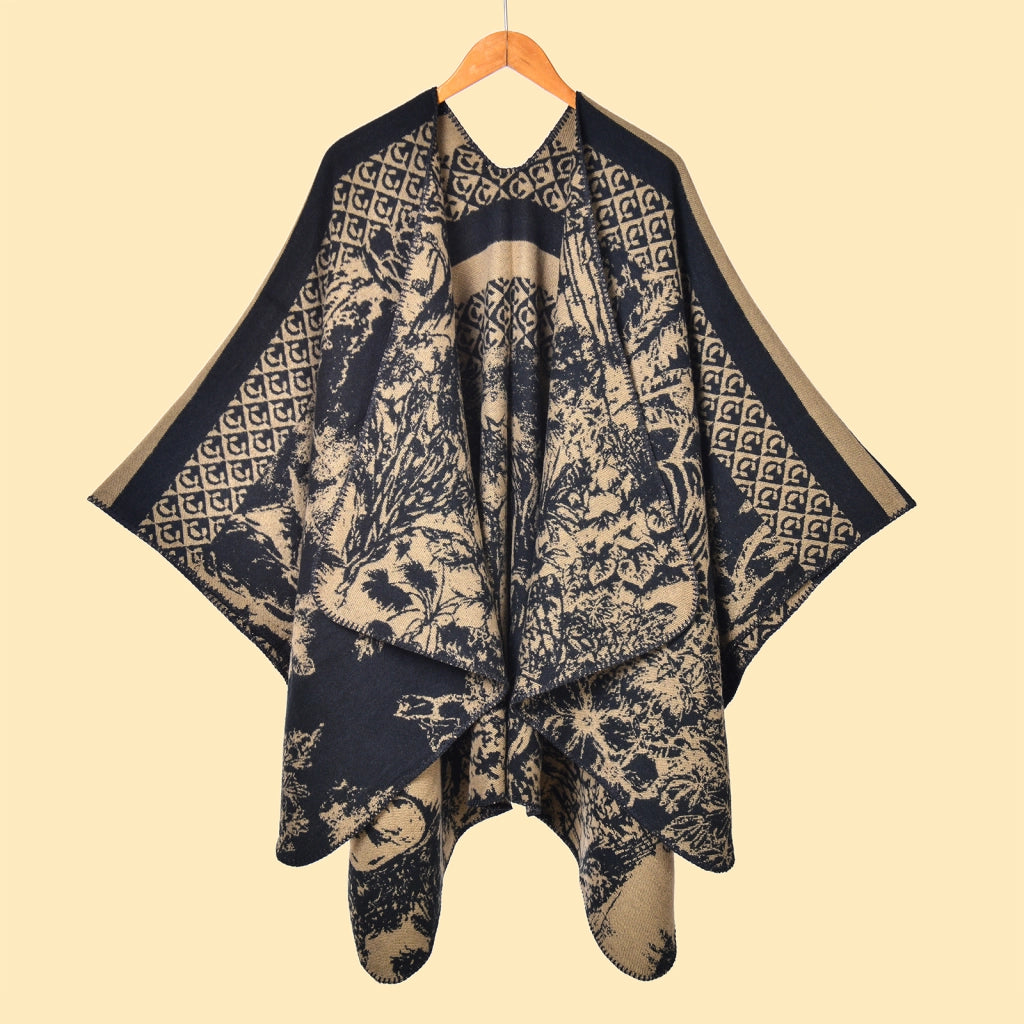 Sciarpa calda da donna per autunno e inverno con mantello jacquard a stampa animalier