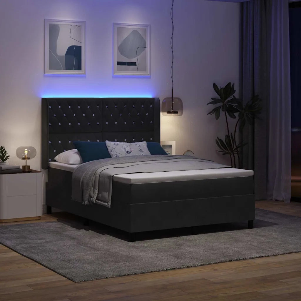 Letto a molle con materasso con led Nero 160 x 200 cm Velluto 3343822