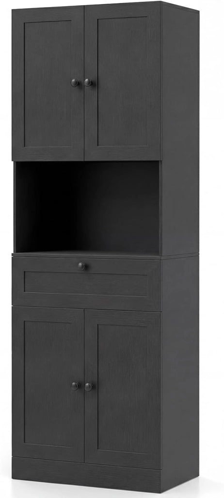Armadietto da bagno alto con 4 ante, cassetto, cucina con ripiani regolabili, armadietto multiuso per cucina, bagno, soggiorno, camera da letto, 60 x 35 x 171,5 cm (grigio)