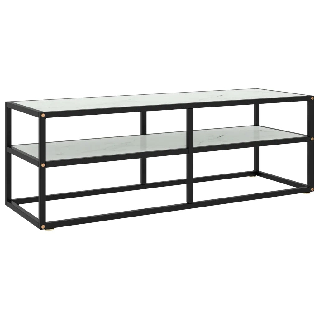 Mobile Porta TV Nero con Vetro Marmo Bianco 120x40x40 cm  cod mxl 16767