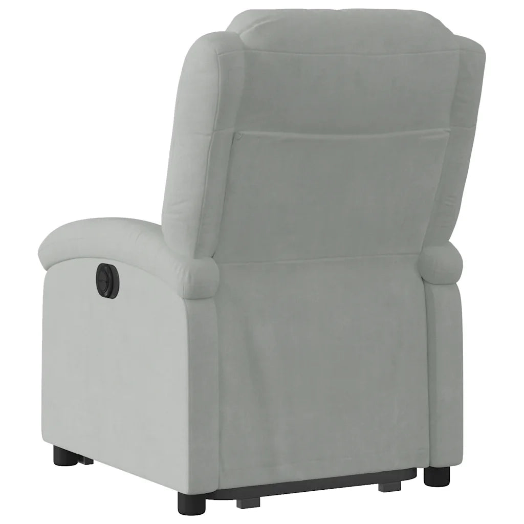 Poltrona | Sedia Relax Alzapersona Reclinabile Grigio Chiaro in Velluto