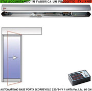 Porta Scorrevole Kit Automatismo Per Porta Esistente da 700 mm Passaggio Libero 600 mm 230/24 V Trasmissione Tramite Cinghia Ruote Cuscinetti Autolubrificanti Elettronica Controllo Automatico Encoder