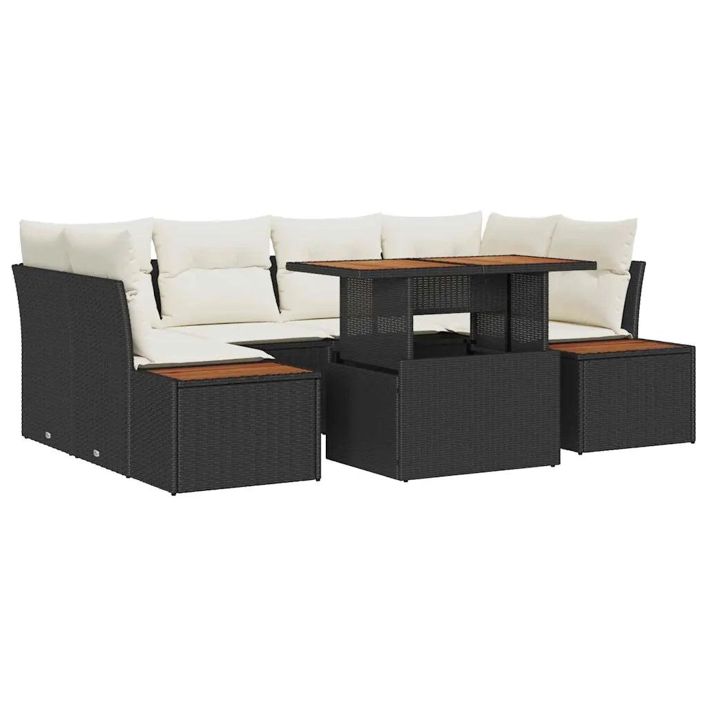 Set da Pranzo per Giardino con cuscino 9 pcs Nero e Beige