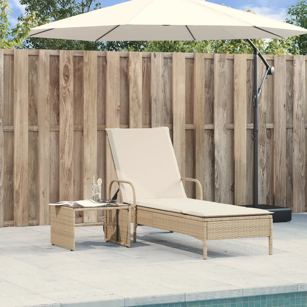 vidaXL Lettino Prendisole con Ruote e Cuscino in Polyrattan Beige