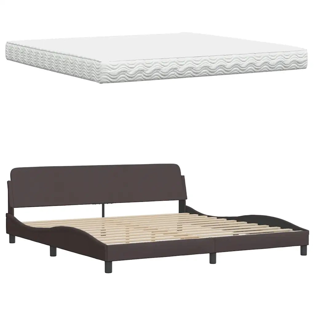 Letto con Materasso Hanko Marrone Scuro 200x200 cm in Tessuto 3310555