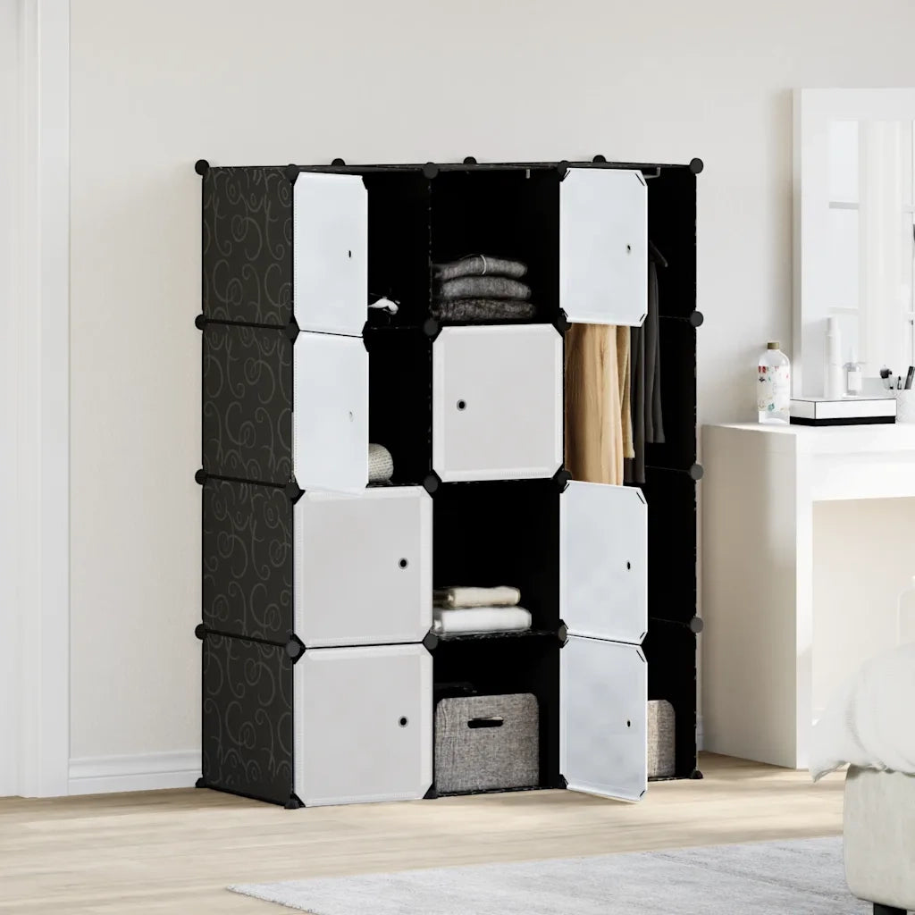 Armadio Modulare con 9 Scomparti 109x36,5x143 cm Nero e Bianco 240497