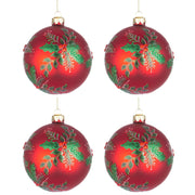 Palline di Natale in Vetro Rosse Pungitopo Swarovski Leafage Diametro: 100 mm