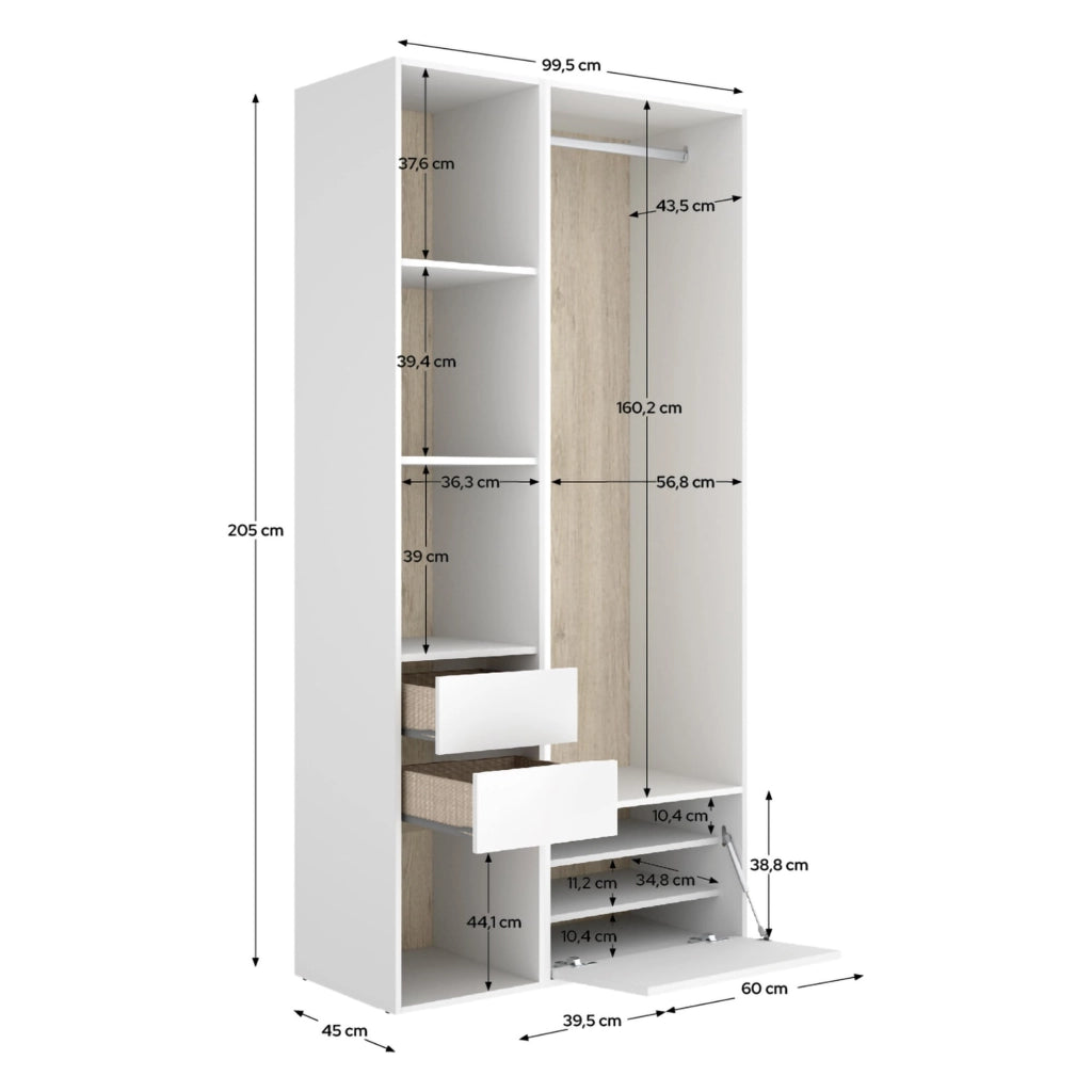 Armadio Camera da Letto Cornwell, Guardaroba Grande 6 Ripiani, 45x205h cm Bianco
