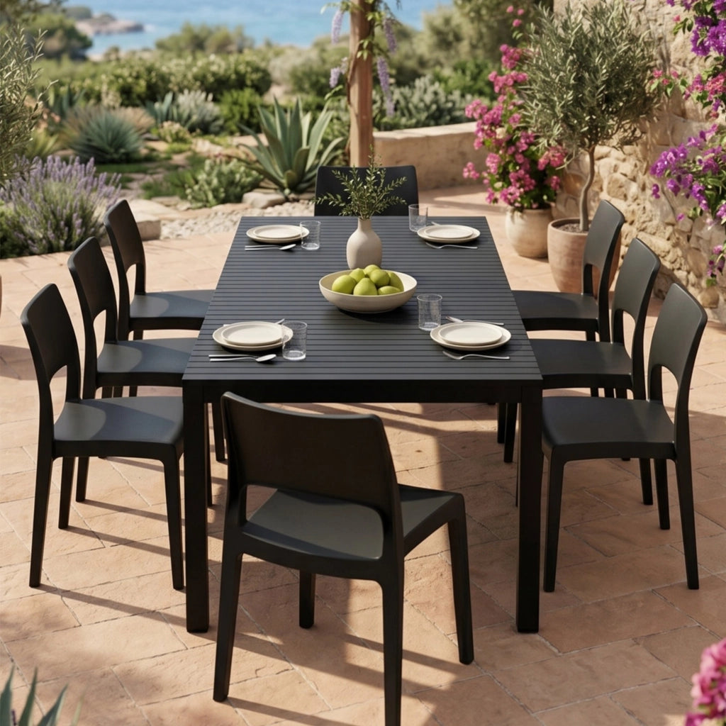 Salottino Outdoor Masiba, set Salotto da Esterno 8 Posti Made in Italy, Nero Antracite
