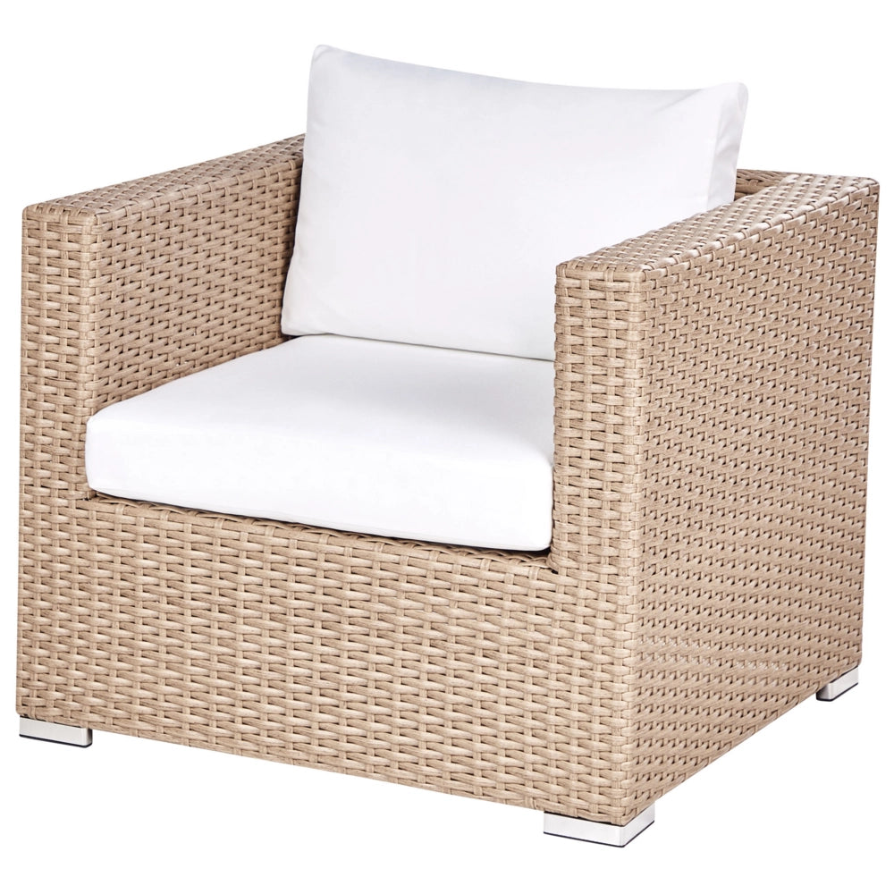 Set da giardino 8 posti in rattan color sabbia lato destro con cuscini beige Divano ad angolo Poltrona Tavolino da caffè