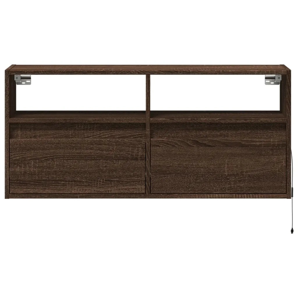 Mobile TV a Parete con Luci LED Rovere Marrone 100x31x45 cm 852340