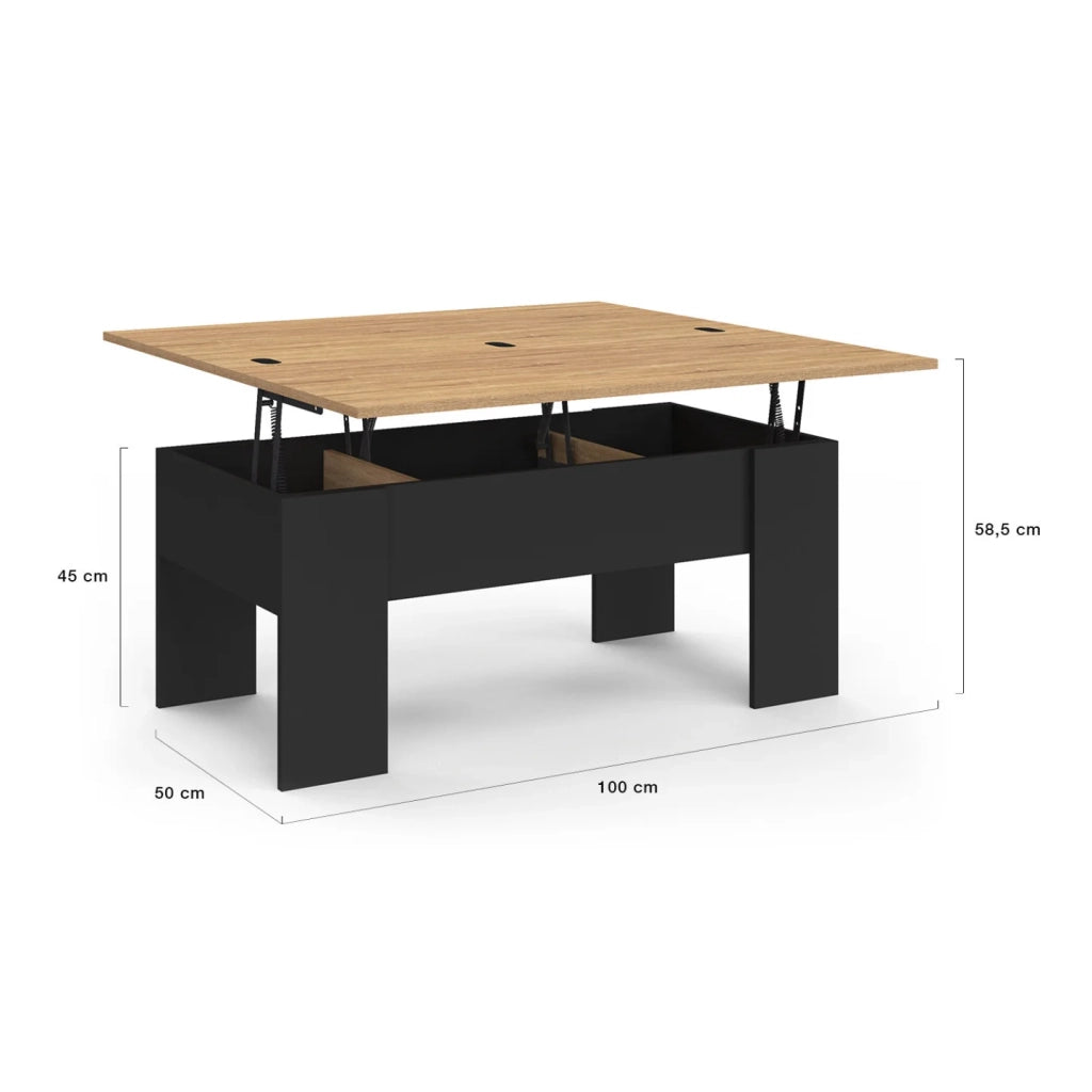 IDMarket - Tavolino rettangolare alzabile TARA in legno nero e finto faggio