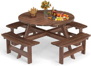 Set da Giardino per 8 Persone in Legno di Abete, Tavolo con Sedie Integrato e Foro per Ombrellone, Mobili da Esterno per Terrazza, Cortile e Pic-Nic, 178 x 70 cm