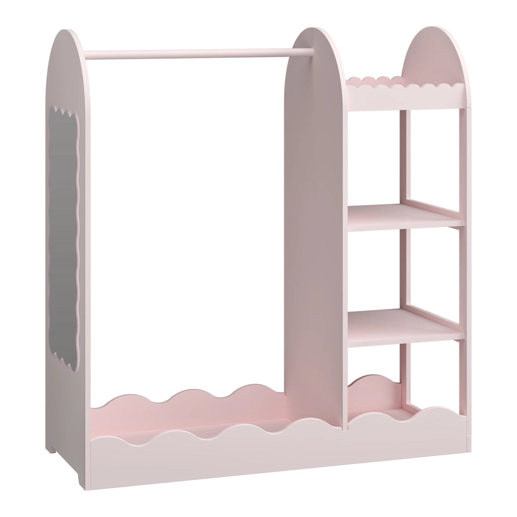 Organizzatore Guardaroba Vestnes per Cameretta con Ripiani e Specchio 100 x 94 x 38 cm - Rosa [en.casa]