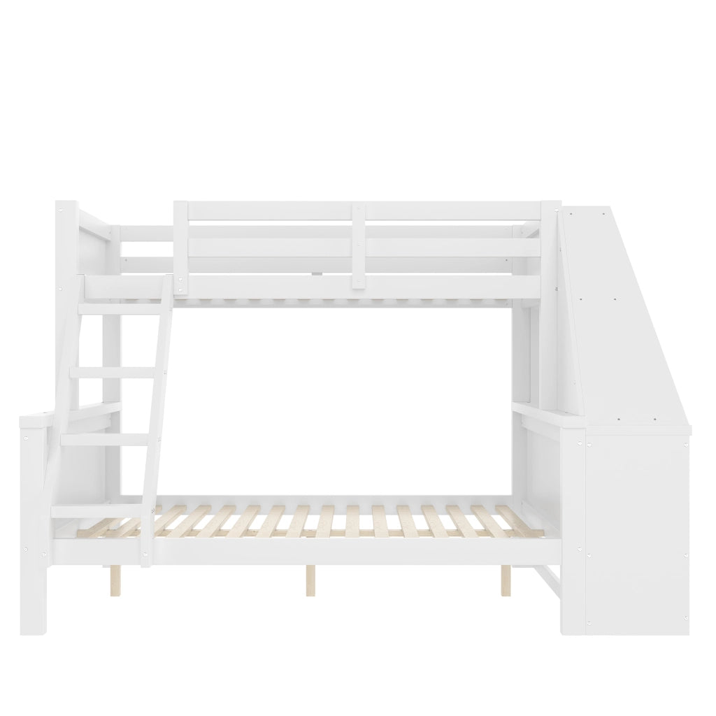 OKWISH Letto a castello 90×200 cm e 140×200 cm, Letto 3 Posti con Scrivania, Mensole e 3 Cassetti, senza Materasso, Bianco