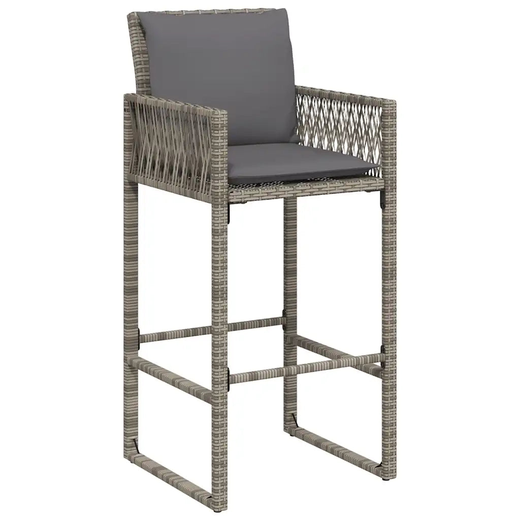 Sgabelli da Bar con Cuscini 2 pz Grigi in Polyrattan 368707