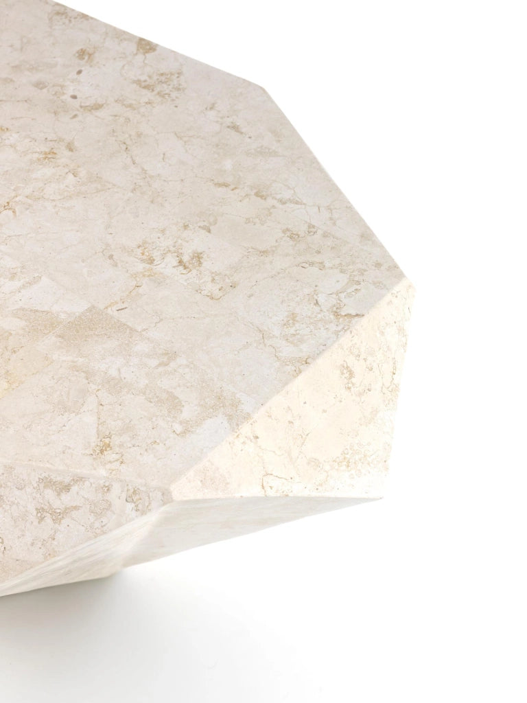 Diamond Medium Tavolino rettangolare in pietra fossile White Agata con struttura in compensato marino - Design contemporaneo 120cm