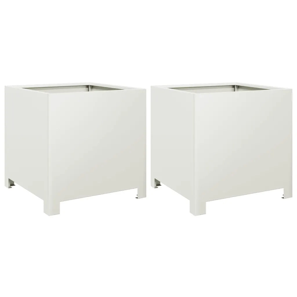 Fioriere da Giardino 2 pz Bianche 40x40x40 cm in Acciaio