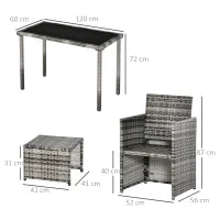 Set 11 Pz Tavolo da Giardino con Sedie, Pouf e Cuscini, in Rattan PE, Grigio