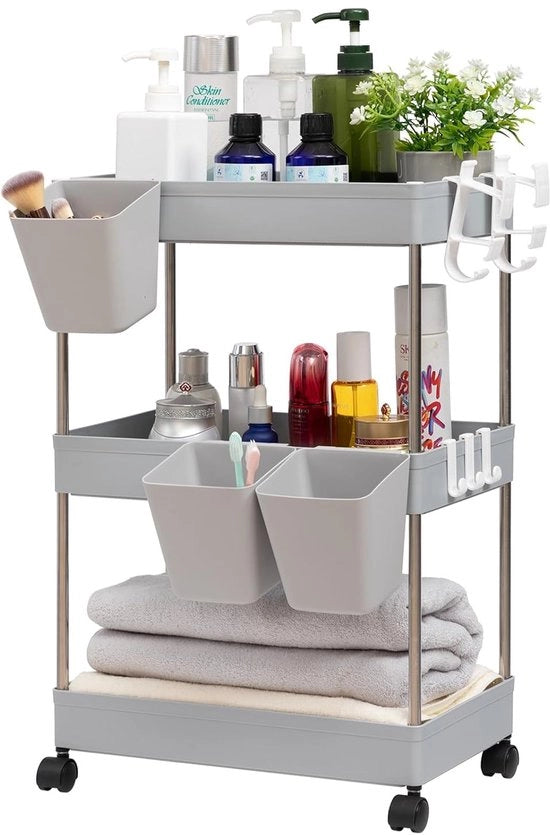 Cassa di stoccaggio a 3 livelli - multifunzionale - 1 pezzo - plastica e acciaio inossidabile - 39cm x 21.5cm x 61cm