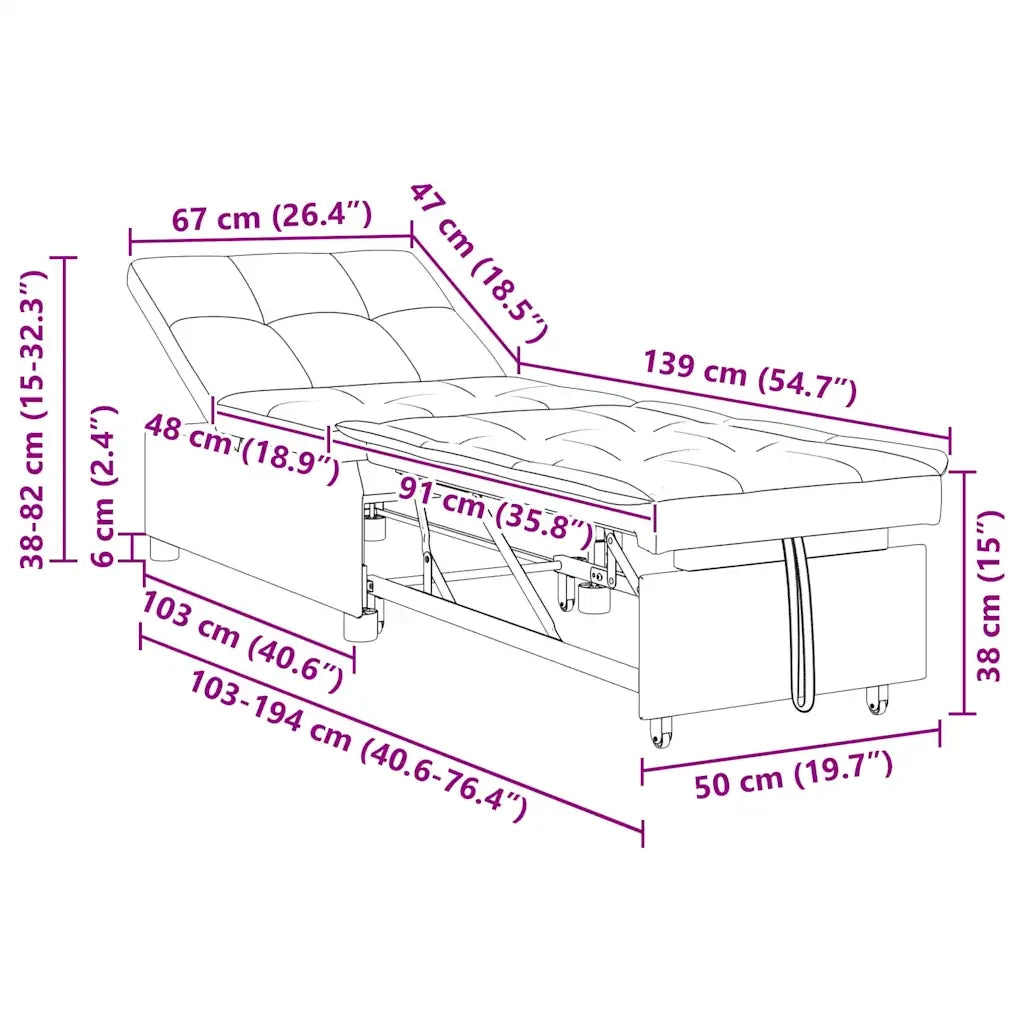 vidaXL Divano letto Nero 194 x 67 x 37 cm Tessuto