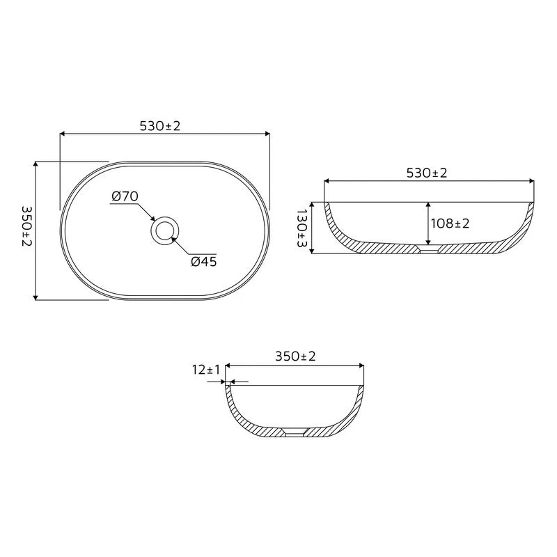 Lavabo da appoggio sabbia ovale rosa 530x350x130 mm senza piletta - Sandstone