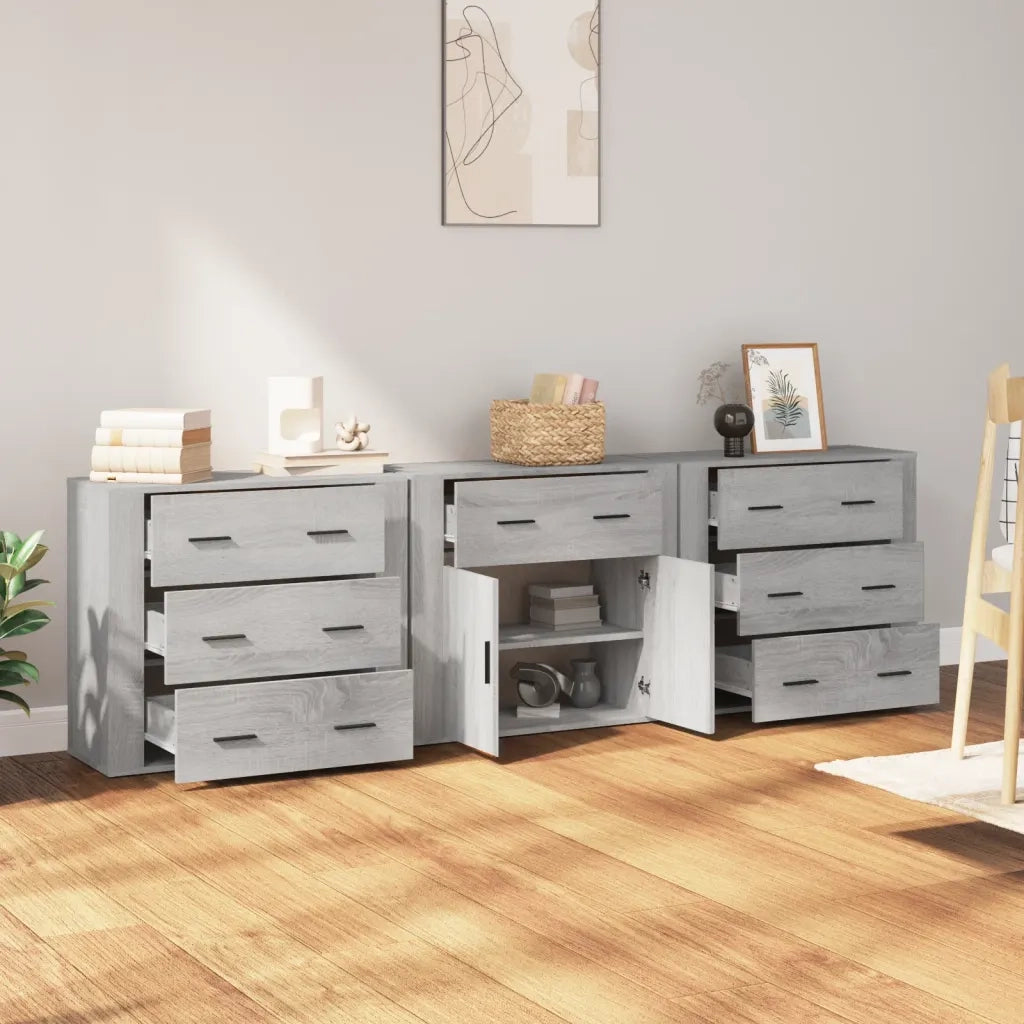 Credenze 3 pz Grigio Sonoma in Legno Multistrato 3185429